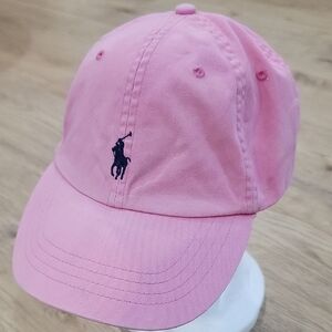 Polo Ralph Lauren Pink Adjustable Baseball Cap Hat with Leather Strap Staining
